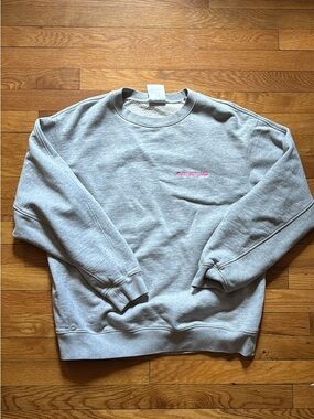Helmut Lang Light Gray Crewneck Sweatshirt with Pink Chest Logo